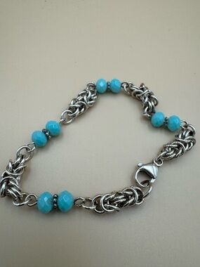 Turquoise Bead Sterling Silver Chain Bracelet - Women Jewelry. 88
